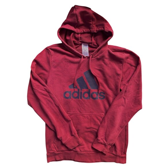 Adidas Men’s Red Hoodie Size L All-Over Logo Print Casual Streetwear - Picture 1 of 5